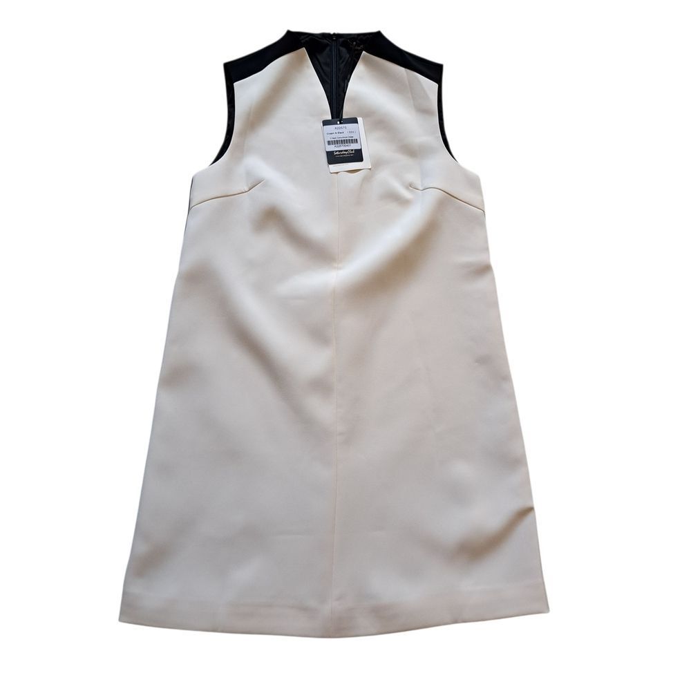 Saturday Club V Neck Feminine Colorblock Shift Mini Dress Cream & Black XXS NWT